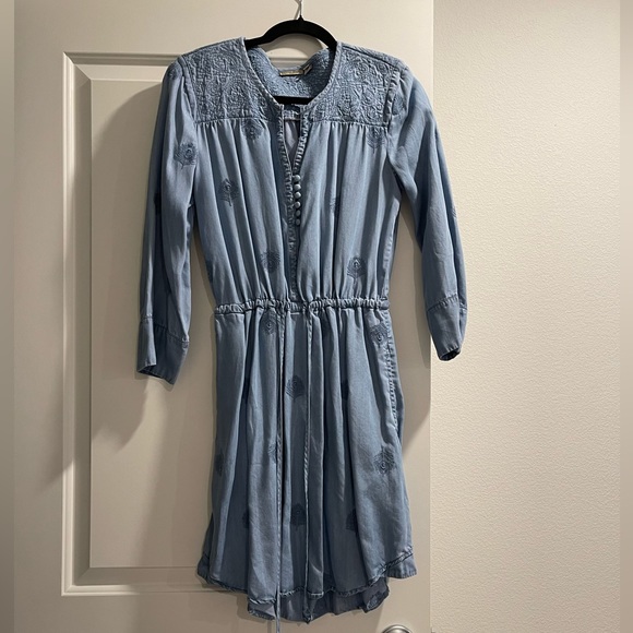 Holding Horses brand chambray dress tie waist embroidered,  size small. - Picture 7 of 14